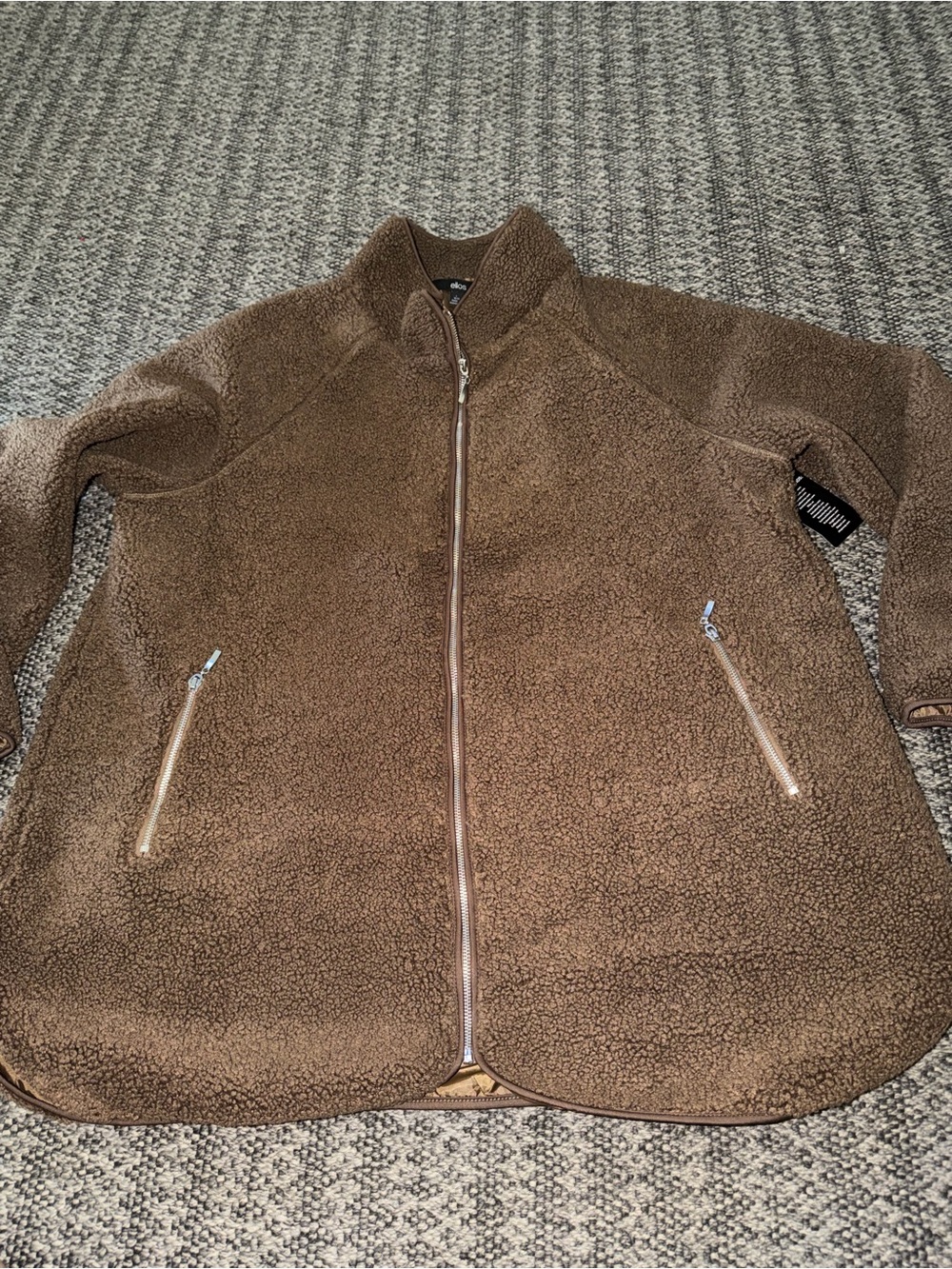 ellos Women's Brown Full-Zip Teddy Jacket